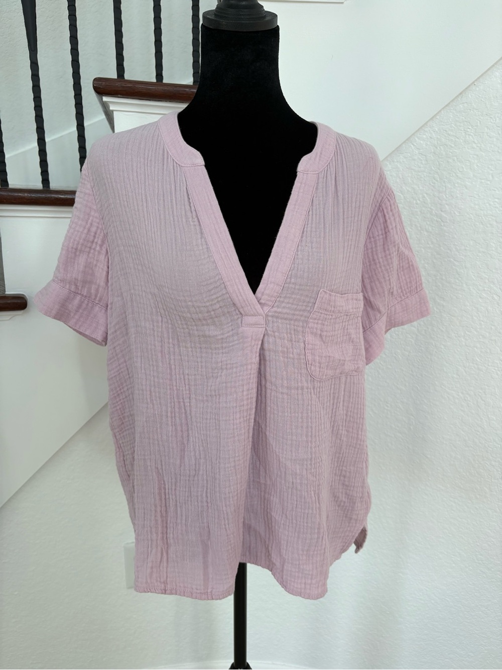 J. Crew Light Pink Gauze Split-Neck Pocket Tunic
